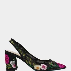 Betsey Johnson Black Floral Embroidered Heels NEW